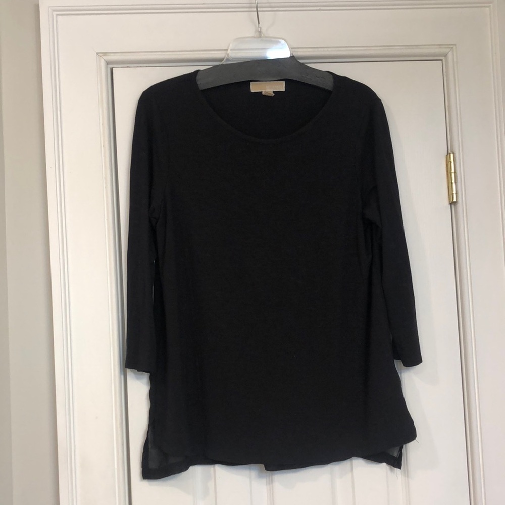 Michael Kors, black scoop, neck, long sleeve top